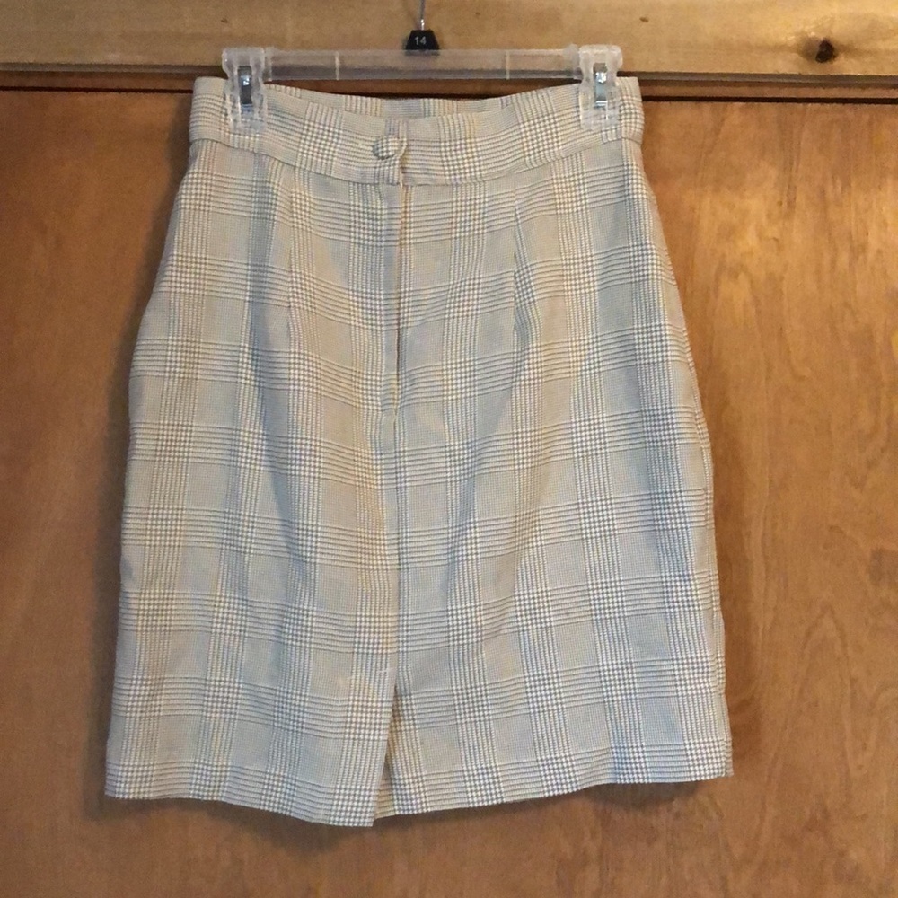 Vintage La Belle tan & cream houndstooth plaid skirt - Picture 4 of 8